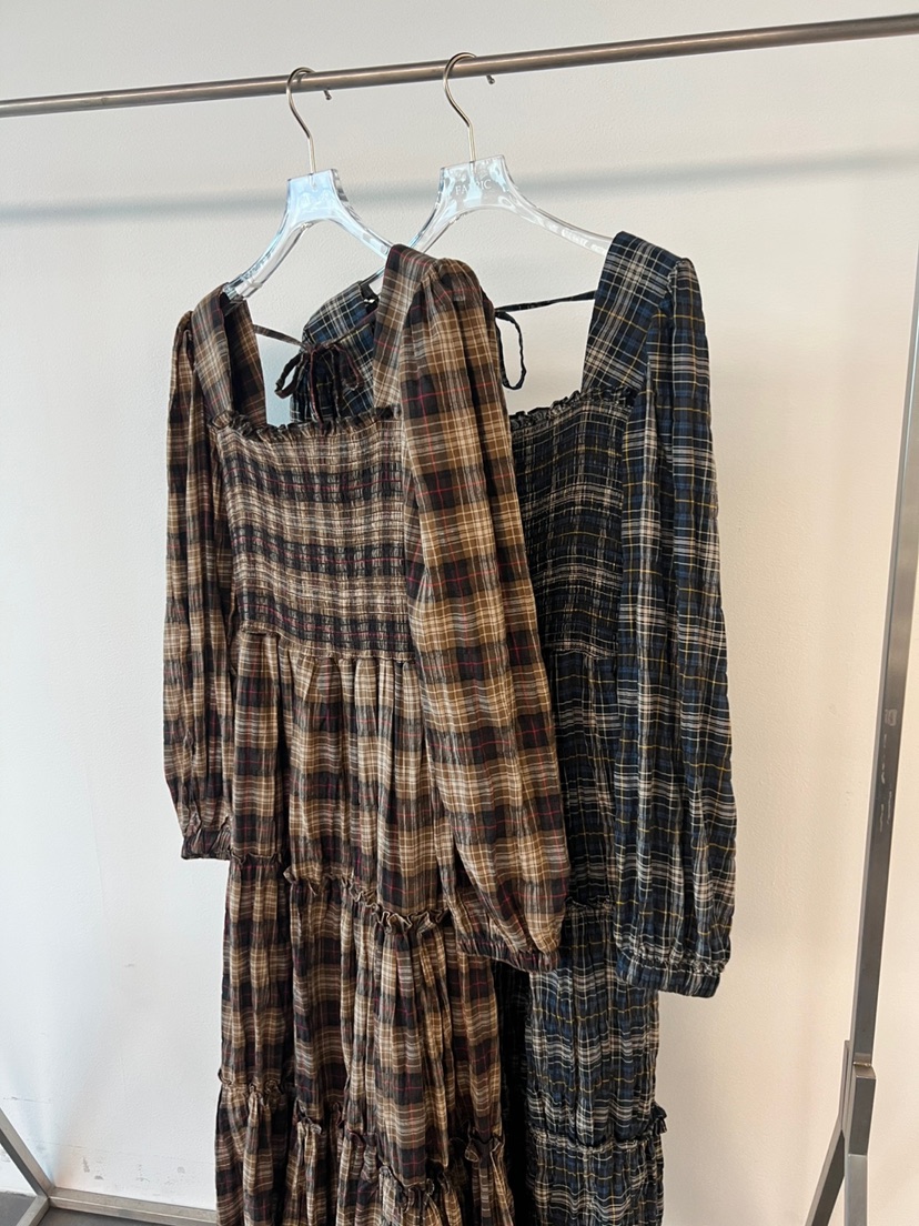 FABRIC東大門㊣代購女裝新款25秋冬人氣職業真品連衣裙格紋FABRIC連衣裙