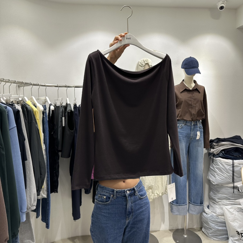 INNI韓國代購㊣女士新品人氣推薦職業25秋冬時尚熱賣長袖T恤inni長袖T恤圖色3
