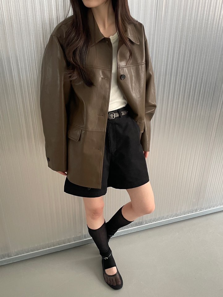 BOUTIQUE SEOUL-P東大門㊣直郵女士新品時尚推薦熱賣皮衣ANDMORE BUTTON皮衣