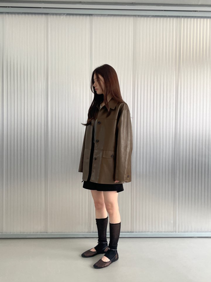 BOUTIQUE SEOUL-P東大門㊣直郵女士新品時尚推薦熱賣皮衣ANDMORE BUTTON皮衣