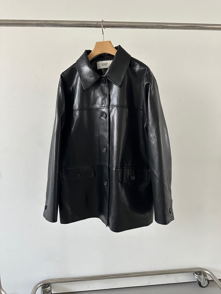 BOUTIQUE SEOUL-P東大門㊣直郵女士新品時尚推薦熱賣皮衣ANDMORE BUTTON皮衣圖色2