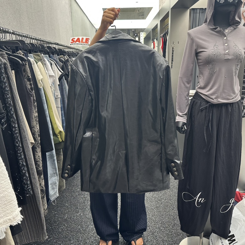 NUEUN韓國代購㊣女士新款人氣熱賣時尚職業推薦夾克皮革修身NUEUN/SEEOT夾克