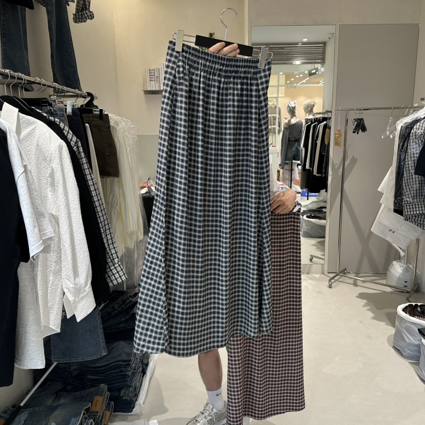 MEMO CLASSIC東大門㊣實拍女裝新品推薦時尚真品休閑長裙格紋MEMO CLASSIC長裙