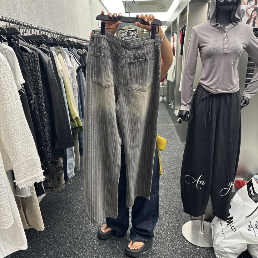 NUEUN韓國代購㊣女士新品25秋冬時尚職業真品人氣牛仔褲條紋NUEUN/SEEOT牛仔褲