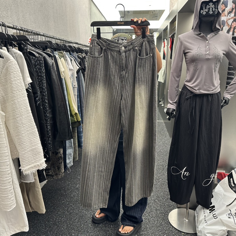 NUEUN韓國代購㊣女士新品25秋冬時尚職業真品人氣牛仔褲條紋NUEUN/SEEOT牛仔褲圖色2