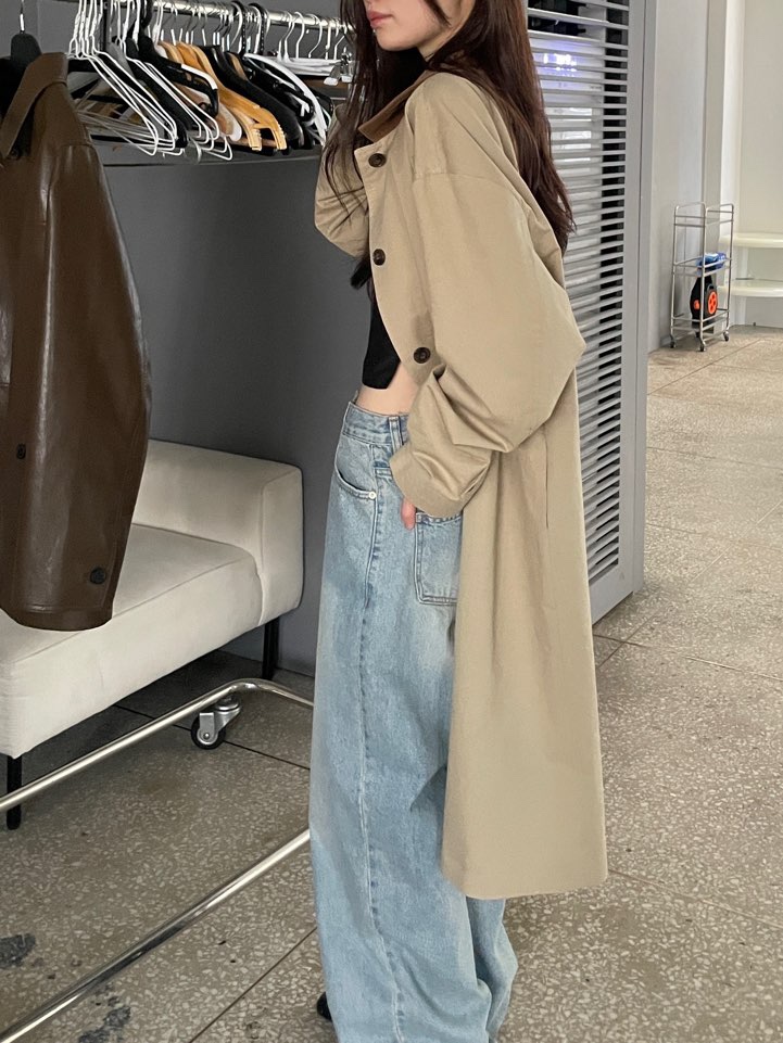 BOUTIQUE SEOUL-P東大門㊣直郵女士新品推薦真品長款風衣ANDMORE BUTTON長款風衣