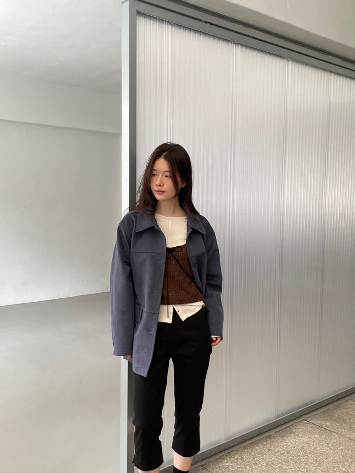 BOUTIQUE SEOUL-P東大門㊣直郵女士新品時尚職業夾克絨面革ANDMORE BUTTON夾克