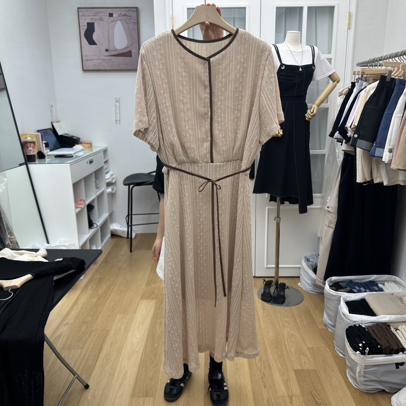 RE:FRESH-L韓國直郵㊣女裝新品25秋冬時尚休閑連衣裙含腰繩RE:FRESH連衣裙圖色2