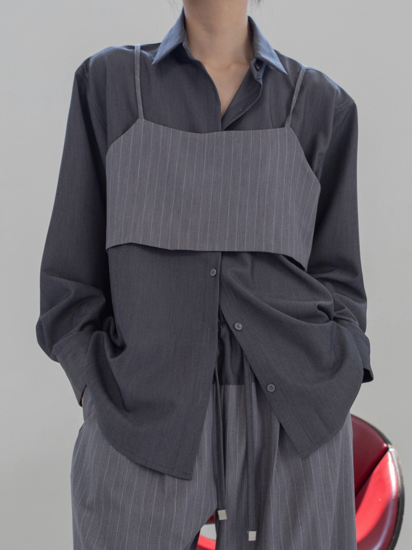 INSSENSE-A韓國代購㊣女士新品職業吊帶背心不含內搭條紋緊身INSSENSE-A吊帶/背心