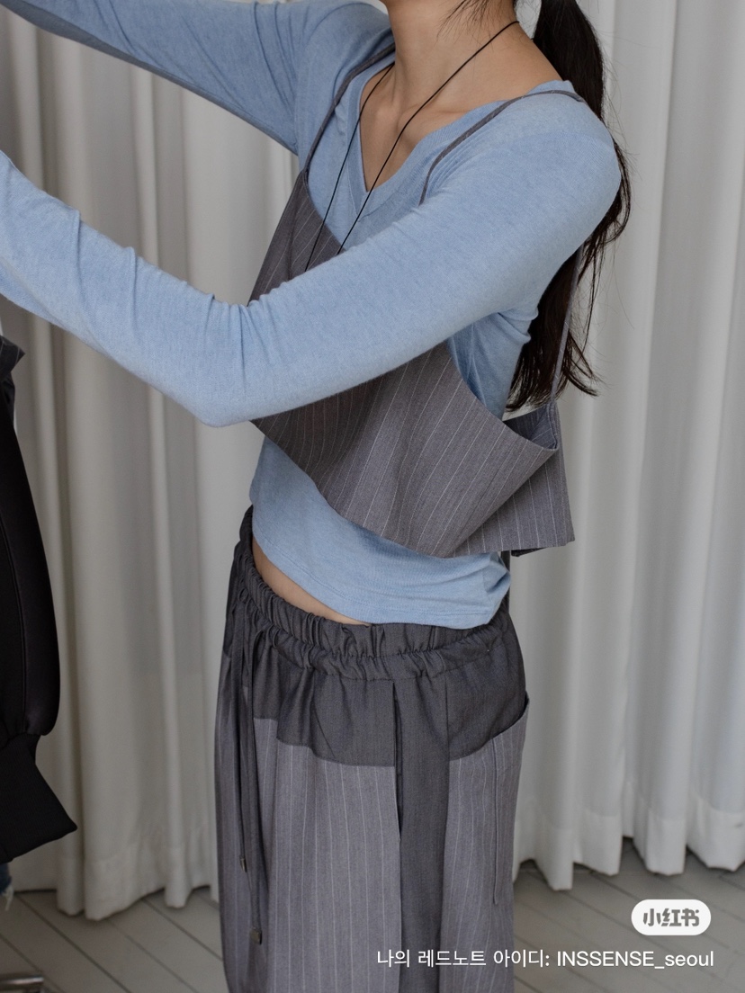 INSSENSE-A韓國代購㊣女士新品職業吊帶背心不含內搭條紋緊身INSSENSE-A吊帶/背心