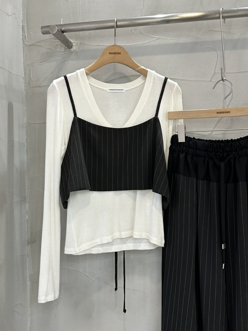 INSSENSE-A韓國代購㊣女士新品職業吊帶背心不含內搭條紋緊身INSSENSE-A吊帶/背心圖色1