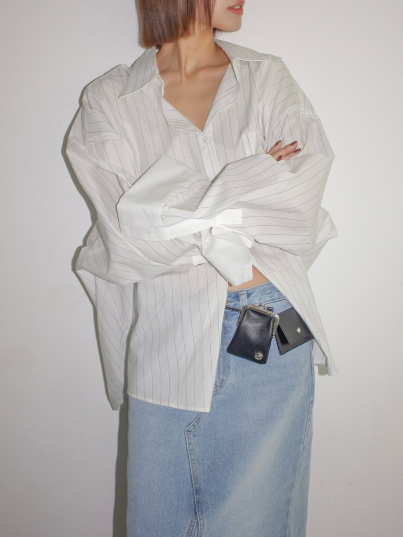 INSSENSE-A韓國代購㊣女士新款時尚休閑人氣襯衫蕾絲衫條紋INSSENSE-A襯衫/蕾絲衫