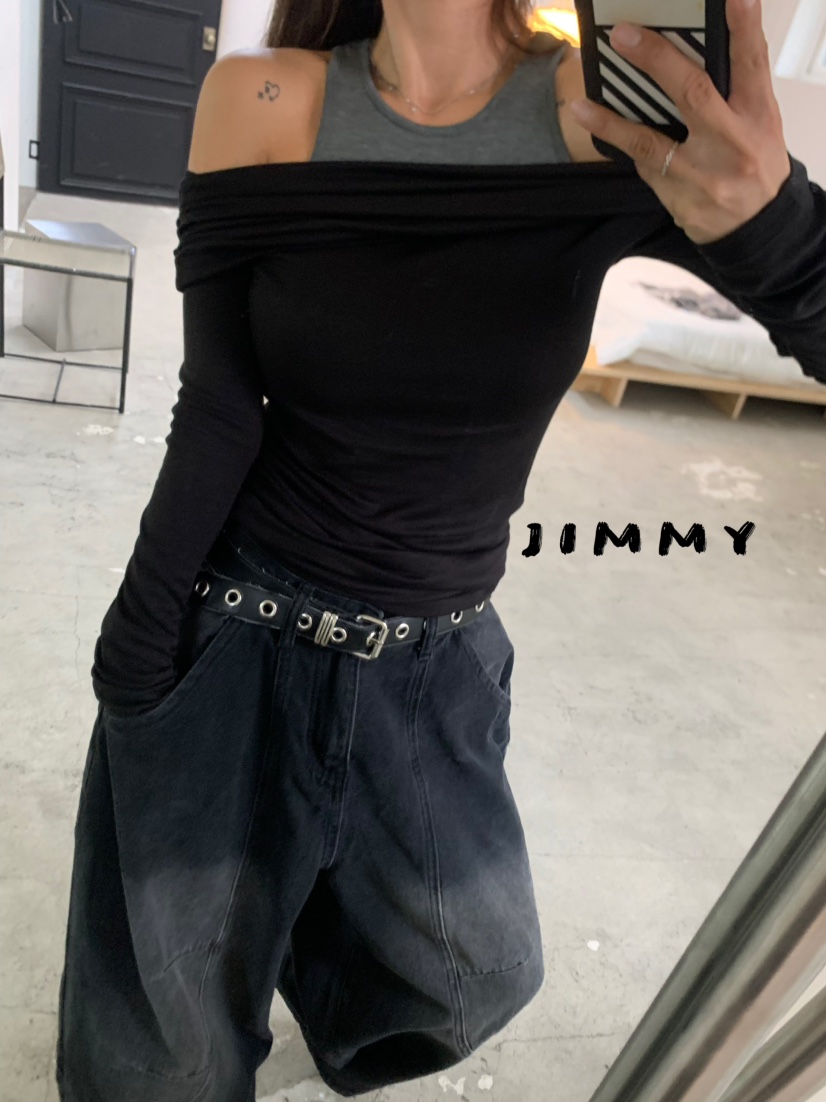 JIMMY東大門㊣實拍女士新品休閑推薦職業25秋冬人氣長袖T恤JIMMY/REMAKE長袖T恤
