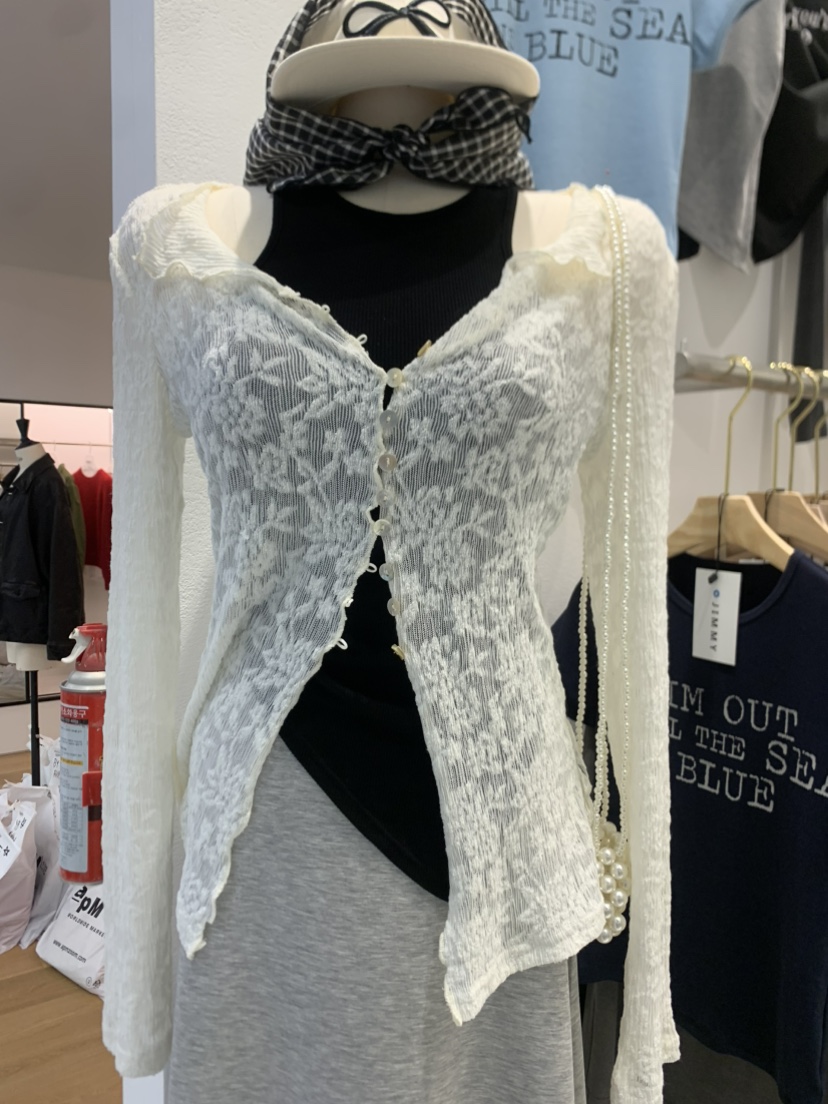 JIMMY韓國代購㊣女士新款25秋冬推薦熱賣襯衫蕾絲衫蕾絲開衫JIMMY/REMAKE襯衫/蕾絲衫