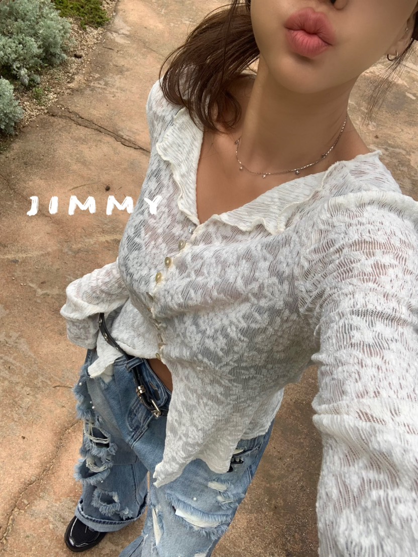 JIMMY韓國代購㊣女士新款25秋冬推薦熱賣襯衫蕾絲衫蕾絲開衫JIMMY/REMAKE襯衫/蕾絲衫