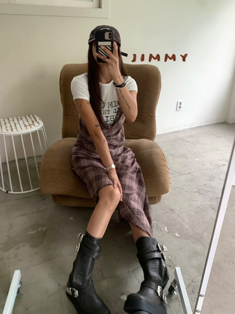 JIMMY東大門㊣代購女裝新款職業真品時尚休閑人氣連衣裙格紋JIMMY/REMAKE連衣裙