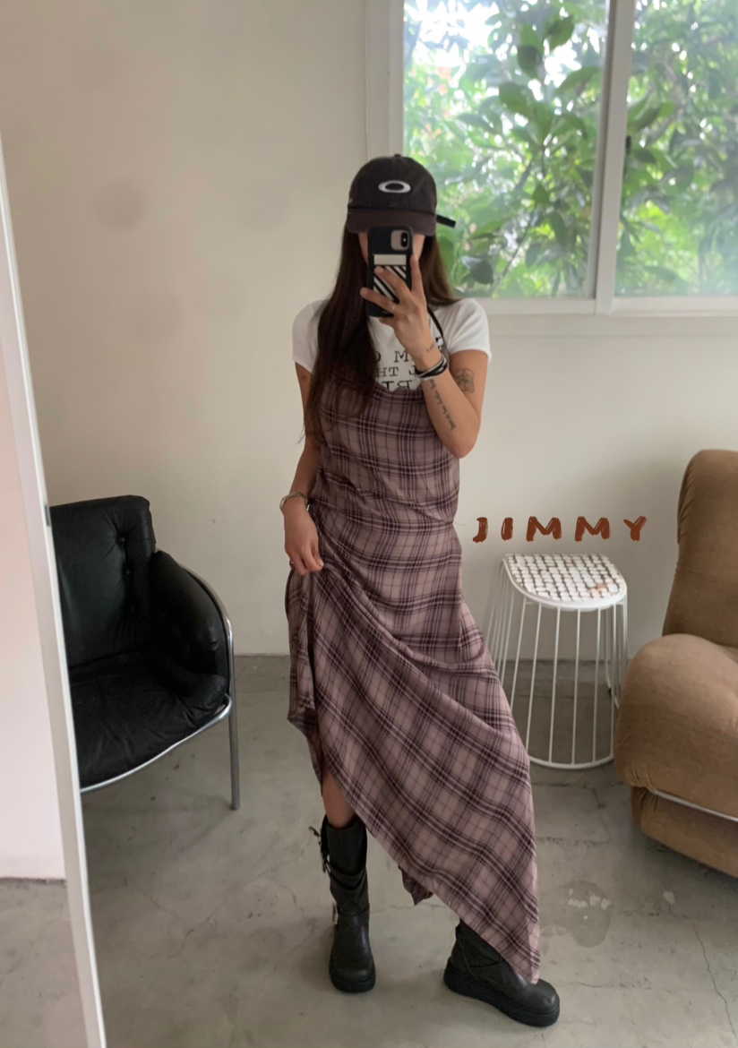 JIMMY東大門㊣代購女裝新款職業真品時尚休閑人氣連衣裙格紋JIMMY/REMAKE連衣裙