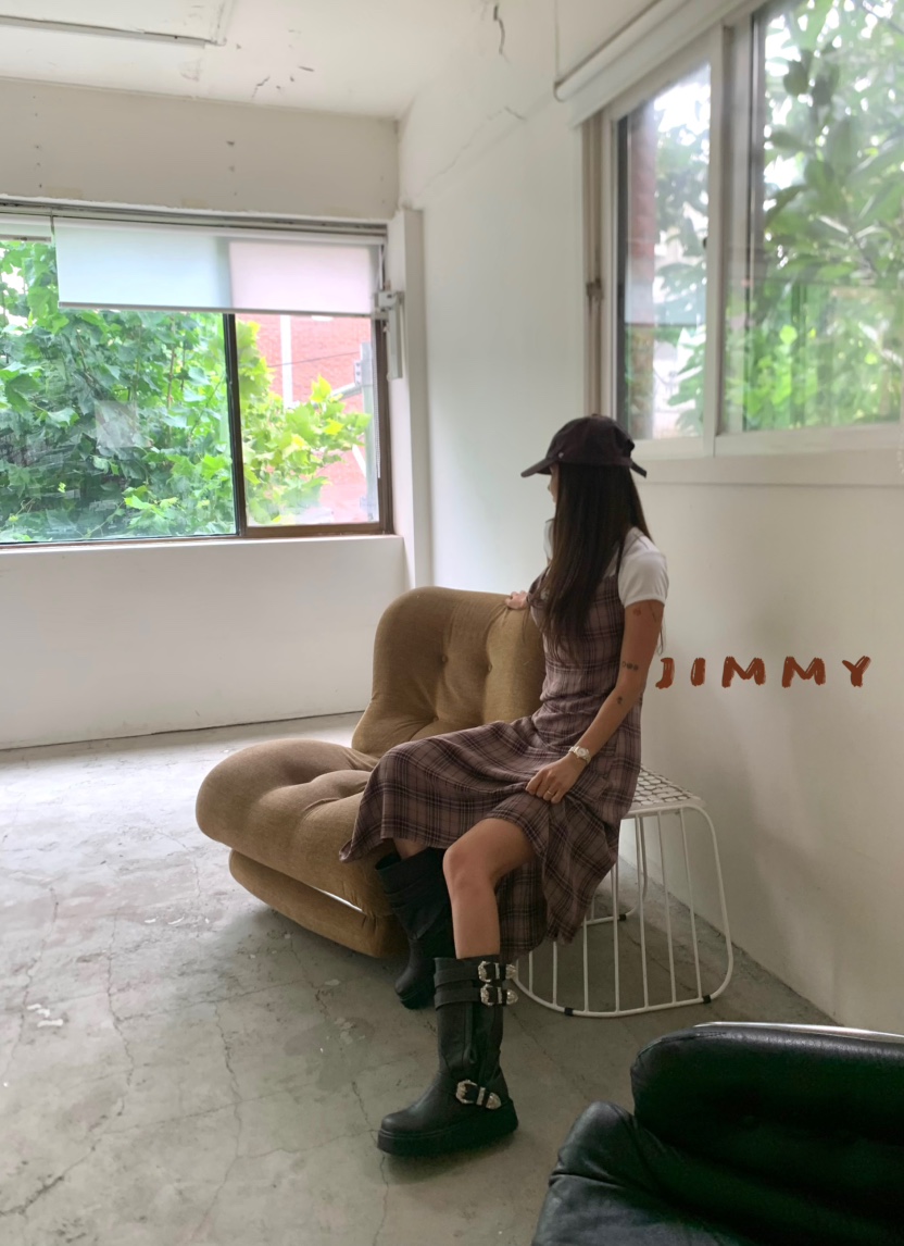 JIMMY東大門㊣代購女裝新款職業真品時尚休閑人氣連衣裙格紋JIMMY/REMAKE連衣裙