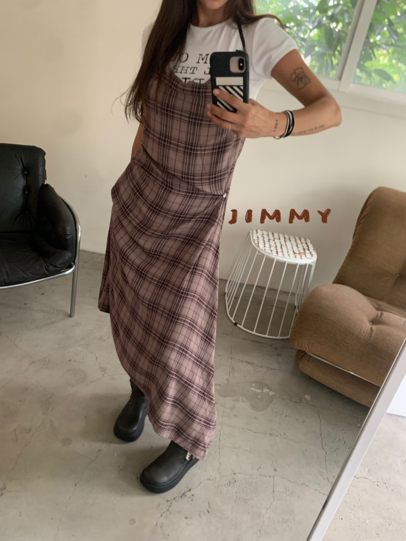 JIMMY東大門㊣代購女裝新款職業真品時尚休閑人氣連衣裙格紋JIMMY/REMAKE連衣裙