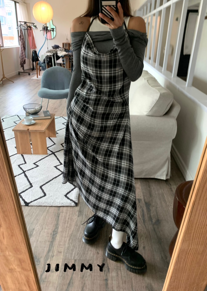 JIMMY東大門㊣代購女裝新款職業真品時尚休閑人氣連衣裙格紋JIMMY/REMAKE連衣裙