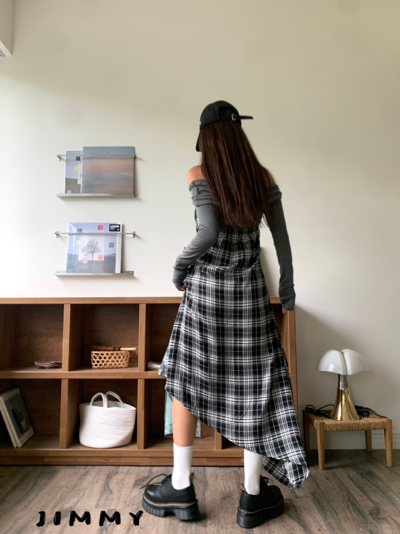 JIMMY東大門㊣代購女裝新款職業真品時尚休閑人氣連衣裙格紋JIMMY/REMAKE連衣裙