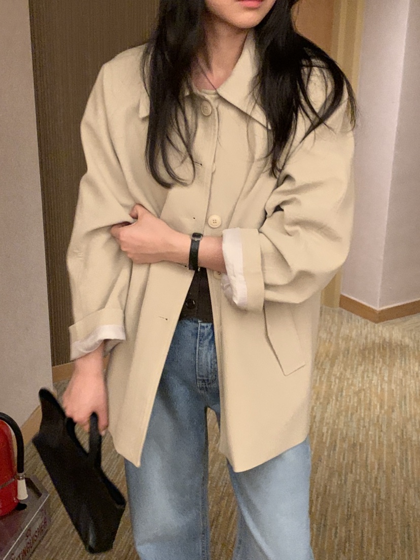 NOUVEAU韓國代購㊣女裝新款職業時尚真品熱賣短款大衣含腰帶NOUVEAU短款大衣