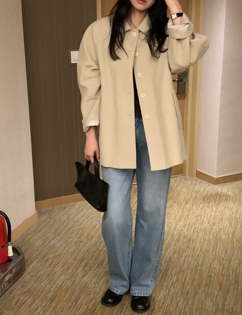 NOUVEAU韓國代購㊣女裝新款職業時尚真品熱賣短款大衣含腰帶NOUVEAU短款大衣