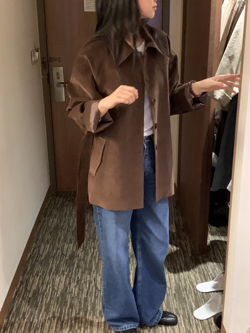 NOUVEAU韓國代購㊣女裝新款職業時尚真品熱賣短款大衣含腰帶NOUVEAU短款大衣