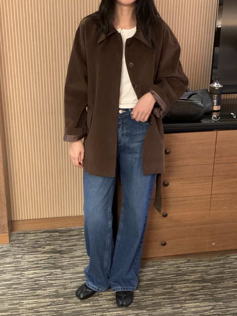 NOUVEAU韓國代購㊣女裝新款職業時尚真品熱賣短款大衣含腰帶NOUVEAU短款大衣