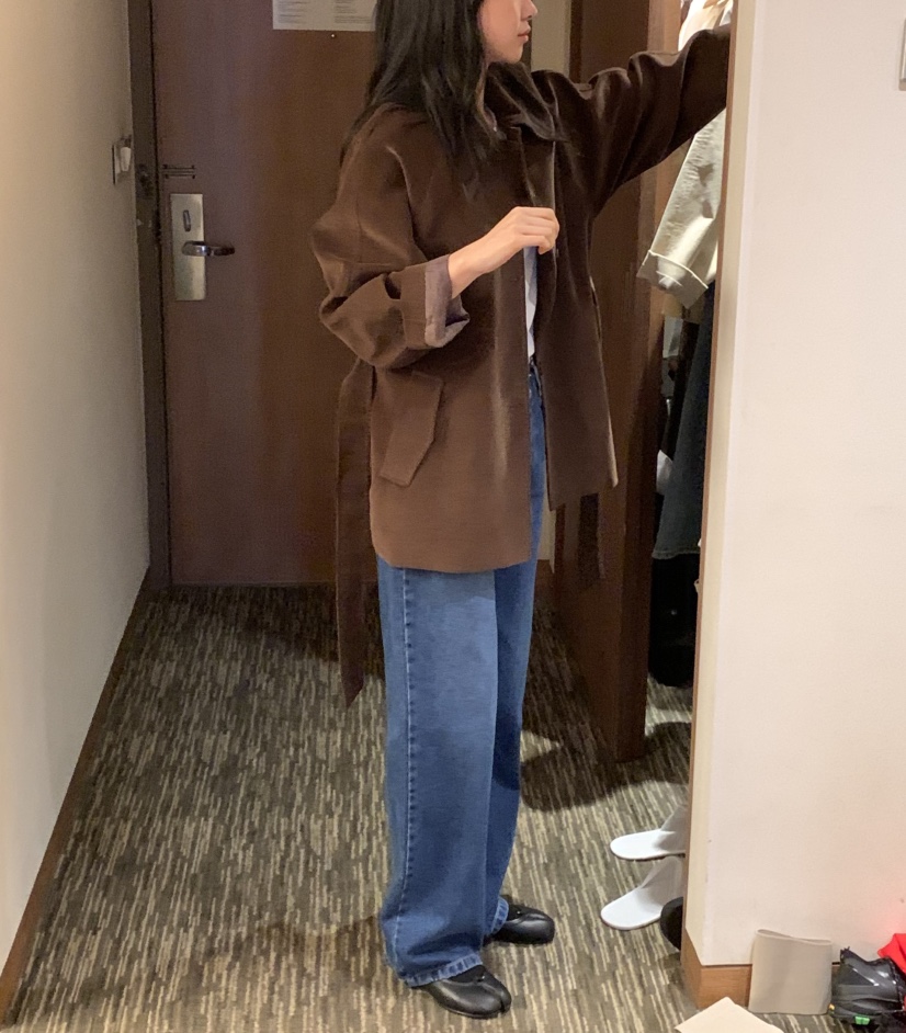 NOUVEAU韓國代購㊣女裝新款職業時尚真品熱賣短款大衣含腰帶NOUVEAU短款大衣