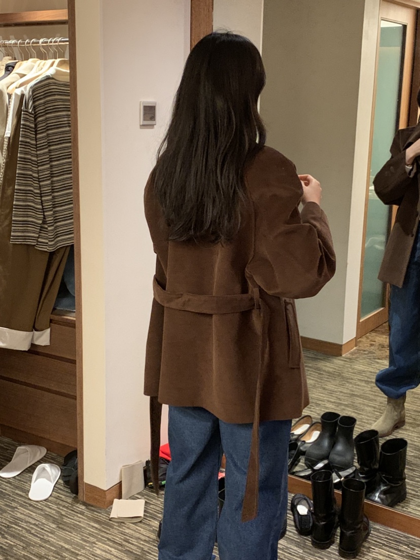 NOUVEAU韓國代購㊣女裝新款職業時尚真品熱賣短款大衣含腰帶NOUVEAU短款大衣