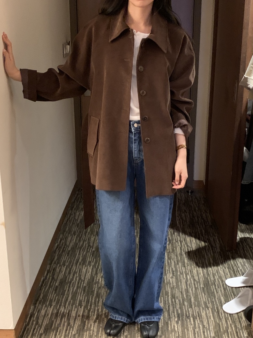 NOUVEAU韓國代購㊣女裝新款職業時尚真品熱賣短款大衣含腰帶NOUVEAU短款大衣