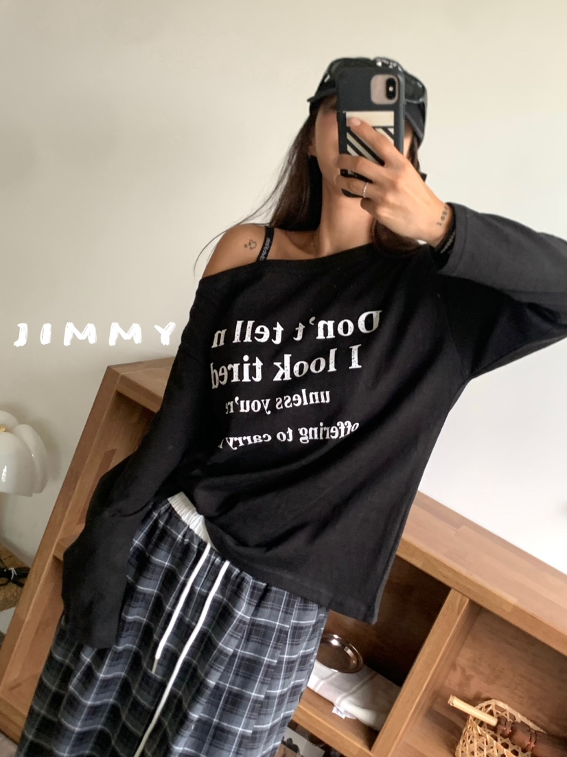 JIMMY東大門㊣實拍女裝新品推薦25秋冬真品休閑時尚長袖T恤JIMMY/REMAKE長袖T恤