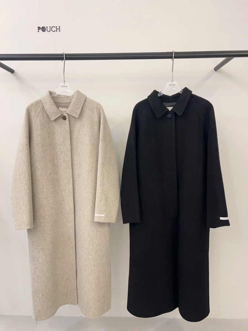 POUCH東大門㊣直郵女裝新品25秋冬休閑中長款大衣含腰帶羊駝POUCH中長款大衣