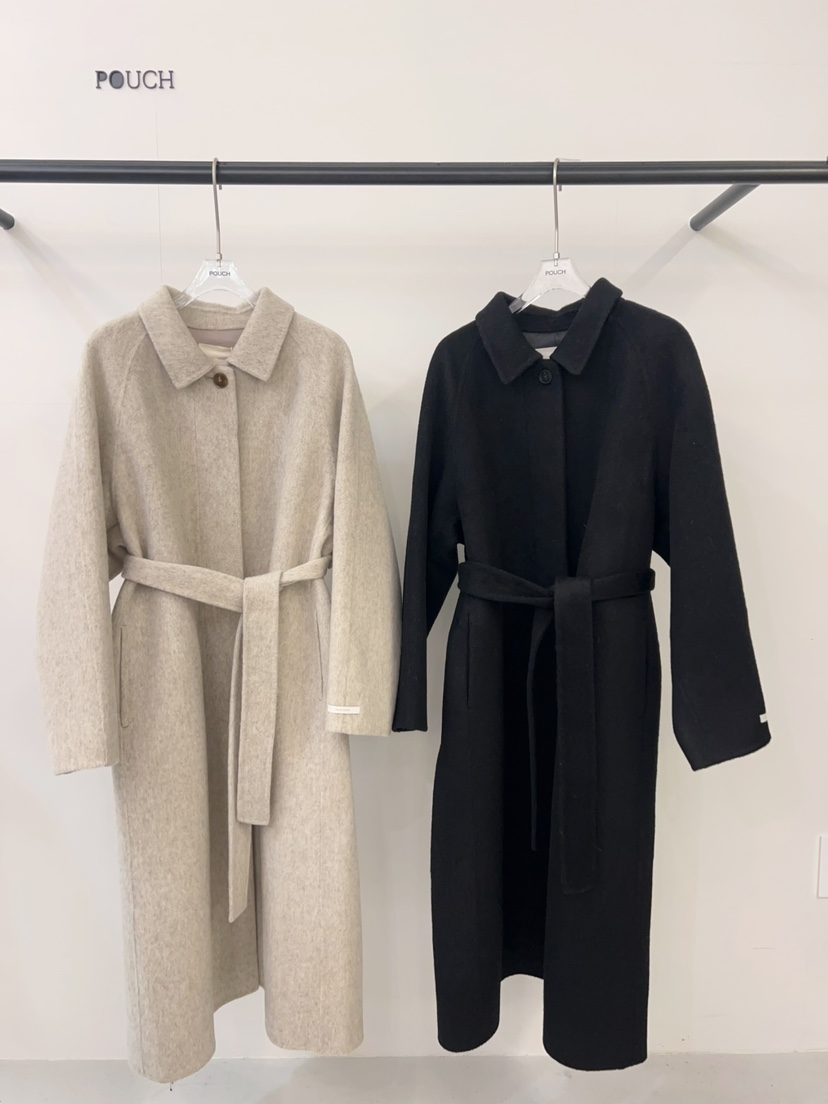 POUCH東大門㊣直郵女裝新品25秋冬休閑中長款大衣含腰帶羊駝POUCH中長款大衣