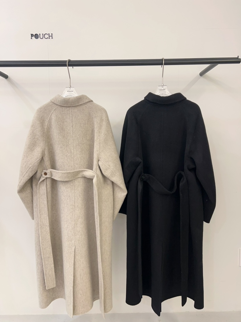 POUCH東大門㊣直郵女裝新品25秋冬休閑中長款大衣含腰帶羊駝POUCH中長款大衣