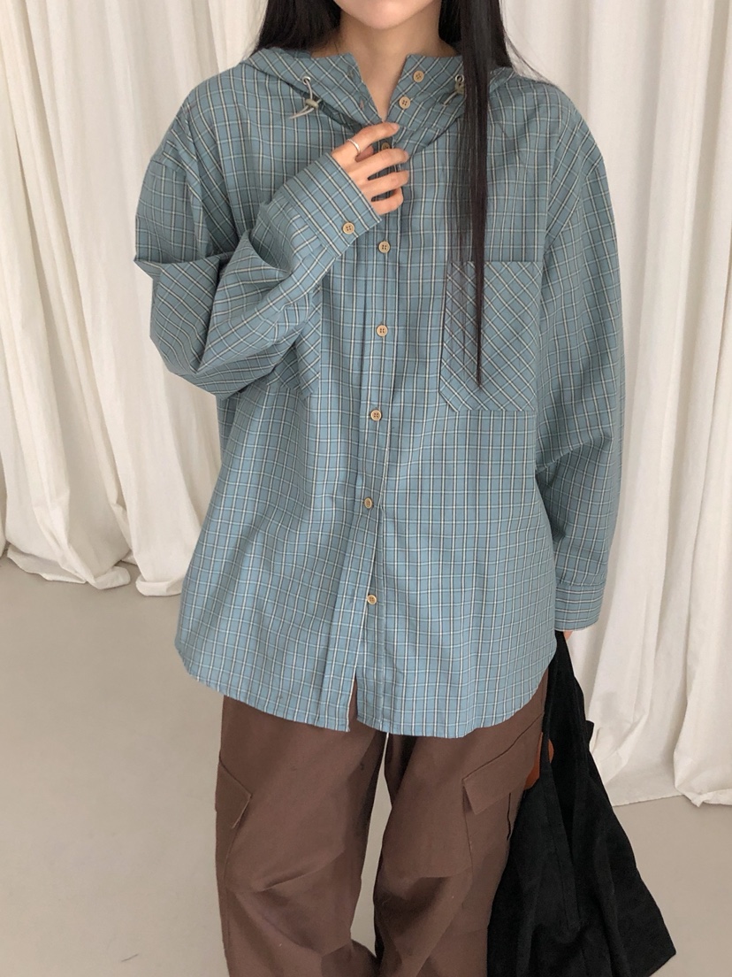 ZITTEN東大門㊣代購女裝新款25秋冬熱賣襯衫蕾絲衫格紋連帽ZITTEN襯衫/蕾絲衫