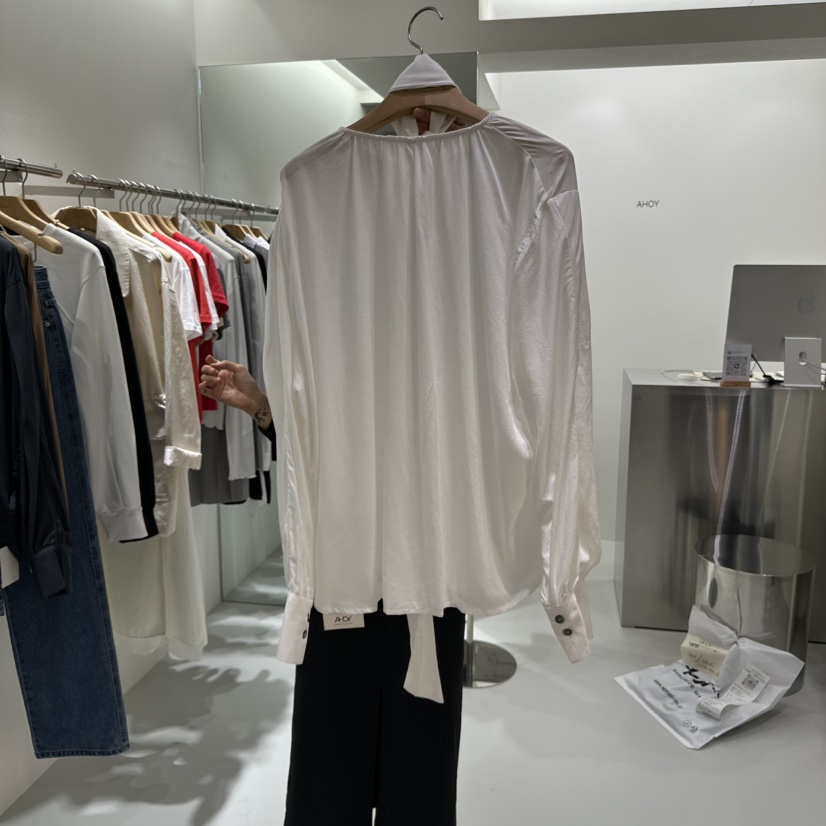 AHOY東大門㊣實拍女裝新品職業休閑推薦真品襯衫蕾絲衫含領帶AHOY襯衫/蕾絲衫