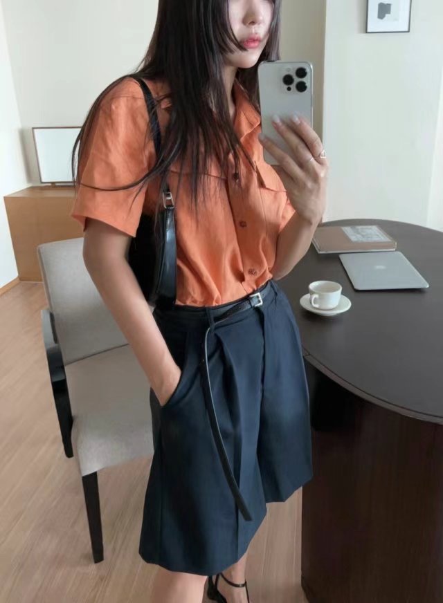THEBARN東大門㊣代購女裝新款休閑25秋夏人氣襯衫蕾絲衫亞麻THEBARN襯衫/蕾絲衫圖色3