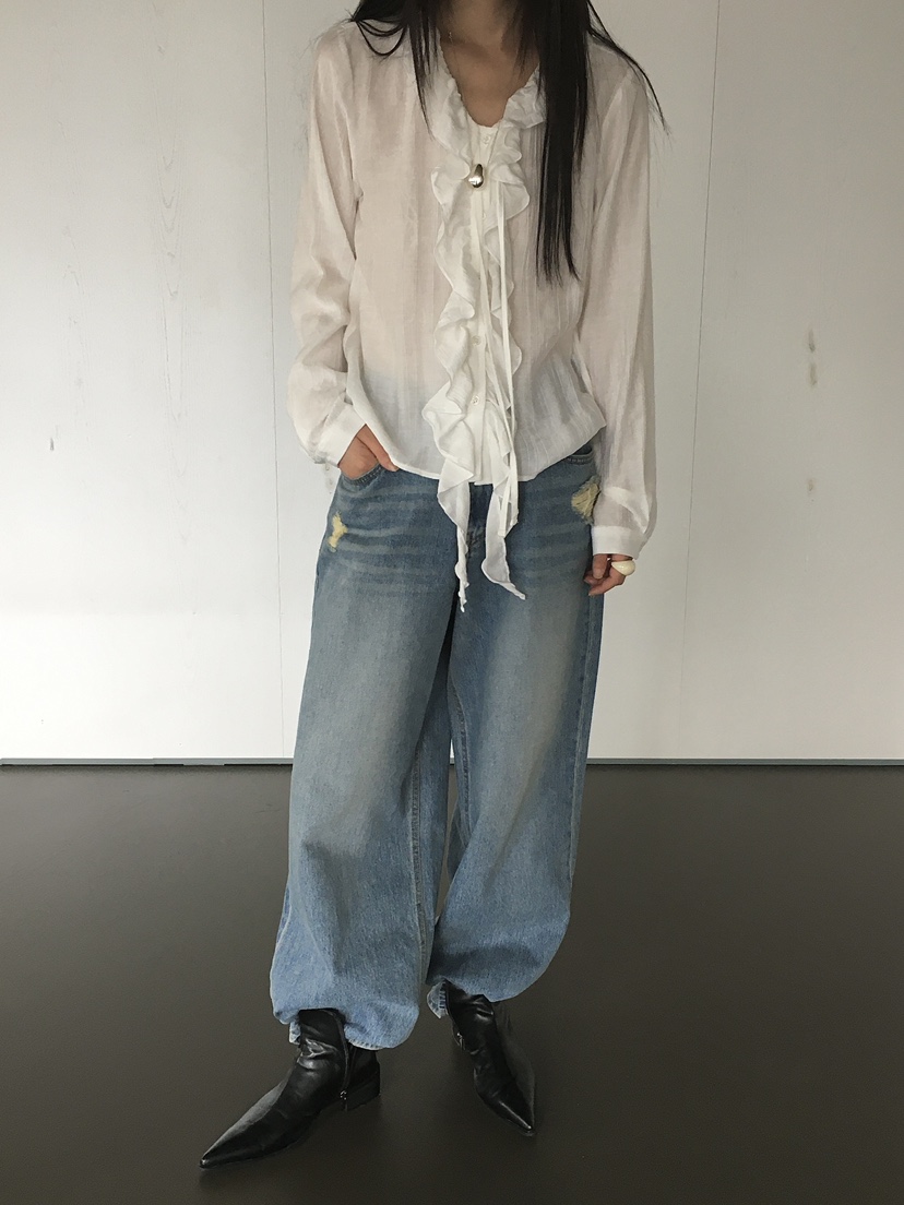 MONDAYMORING東大門㊣實拍女裝新品真品人氣襯衫蕾絲衫荷葉邊MONDAYMORING襯衫/蕾絲衫