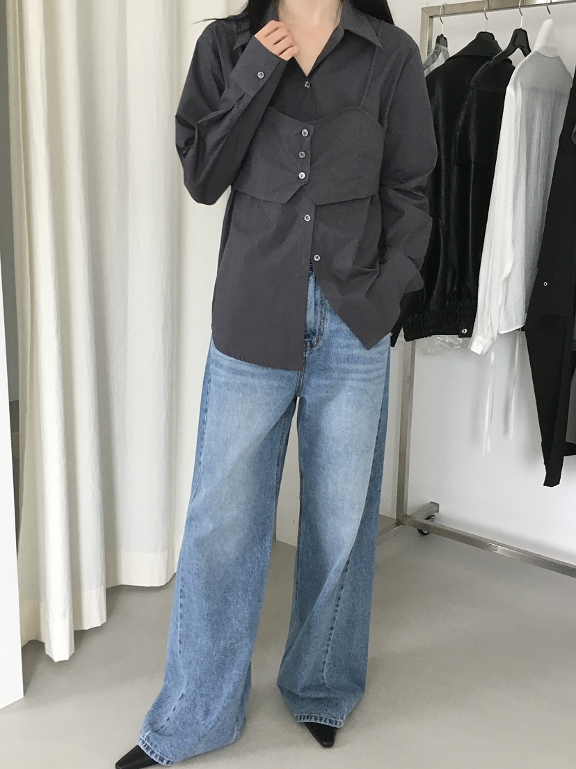 MONDAYMORING東大門㊣實拍女裝新款人氣襯衫蕾絲衫假兩件緊身MONDAYMORING襯衫/蕾絲衫