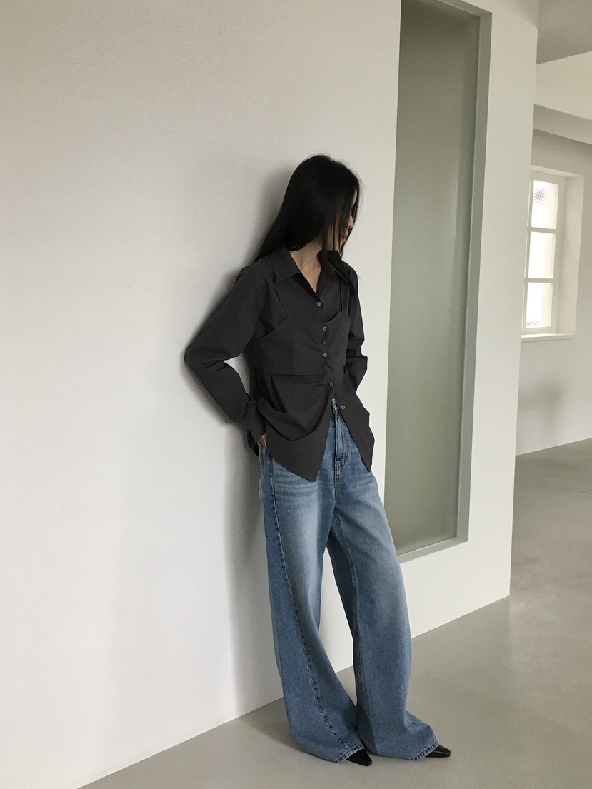 MONDAYMORING東大門㊣實拍女裝新款人氣襯衫蕾絲衫假兩件緊身MONDAYMORING襯衫/蕾絲衫