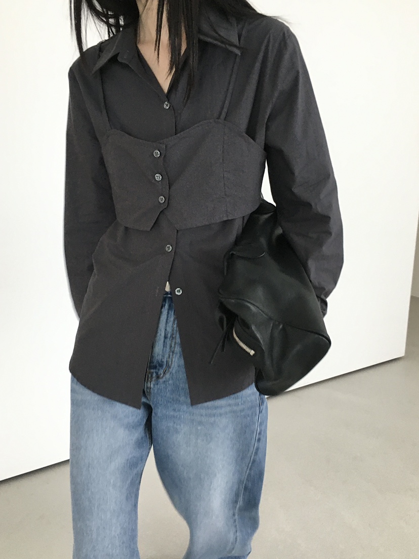 MONDAYMORING東大門㊣實拍女裝新款人氣襯衫蕾絲衫假兩件緊身MONDAYMORING襯衫/蕾絲衫