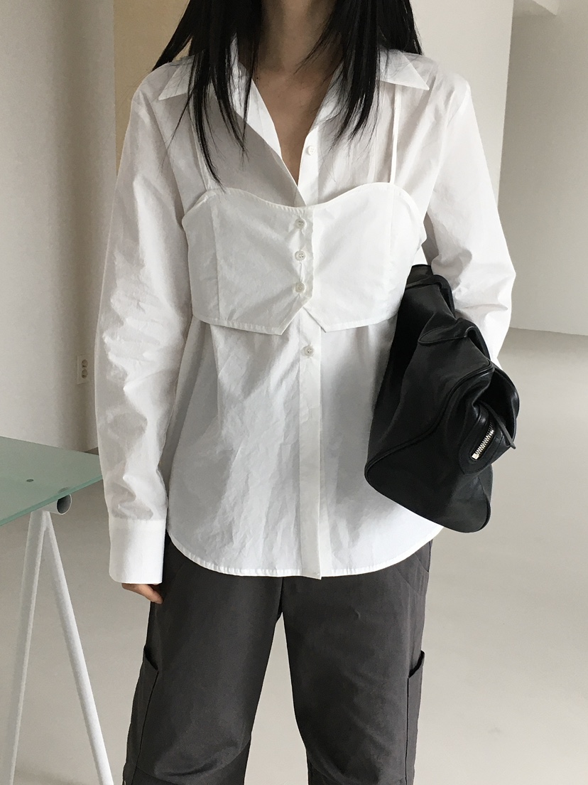 MONDAYMORING東大門㊣實拍女裝新款人氣襯衫蕾絲衫假兩件緊身MONDAYMORING襯衫/蕾絲衫
