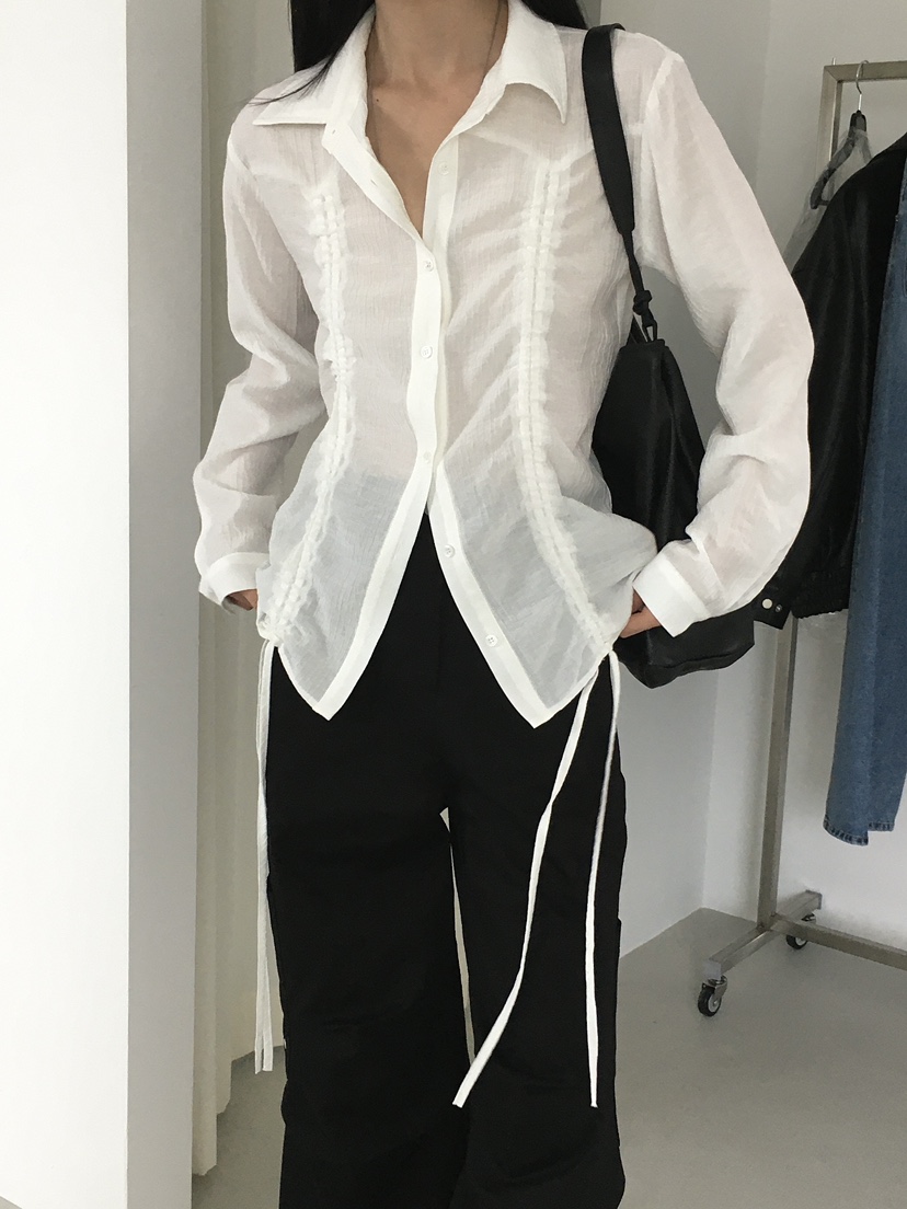 MONDAYMORING東大門㊣直郵女士新款推薦休閑襯衫蕾絲衫褶皺MONDAYMORING襯衫/蕾絲衫