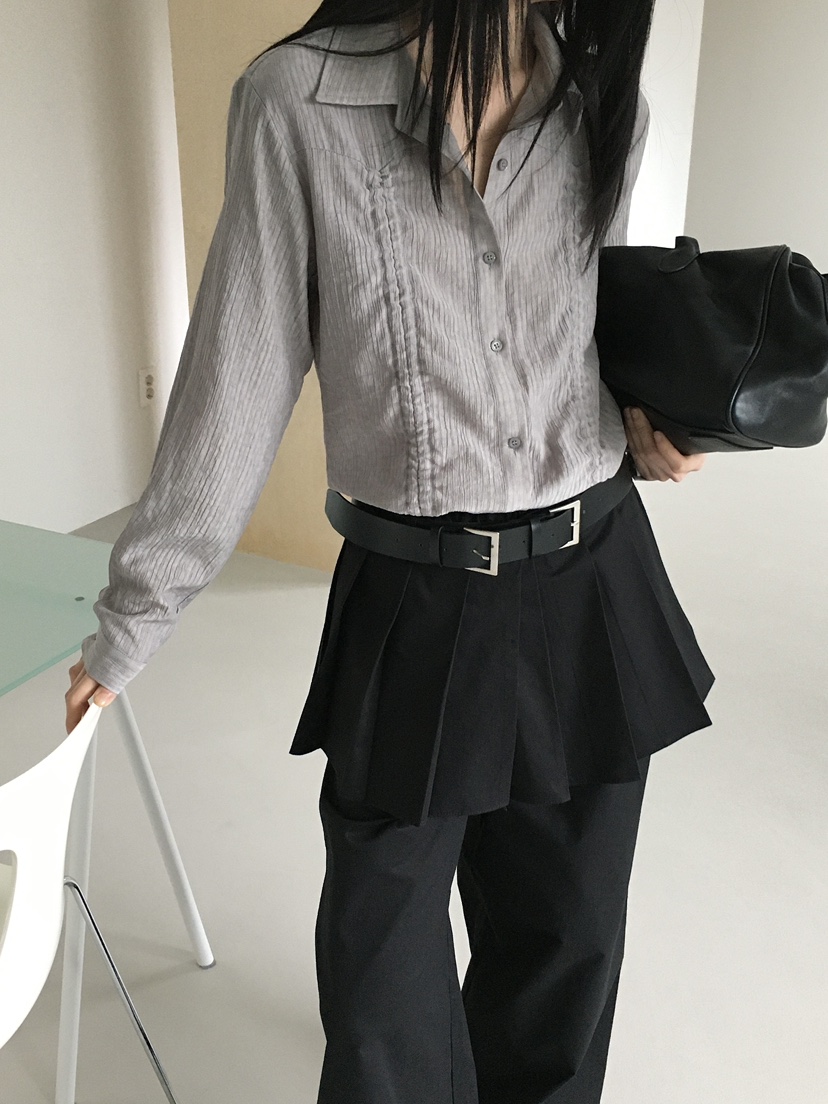 MONDAYMORING東大門㊣直郵女士新款推薦休閑襯衫蕾絲衫褶皺MONDAYMORING襯衫/蕾絲衫