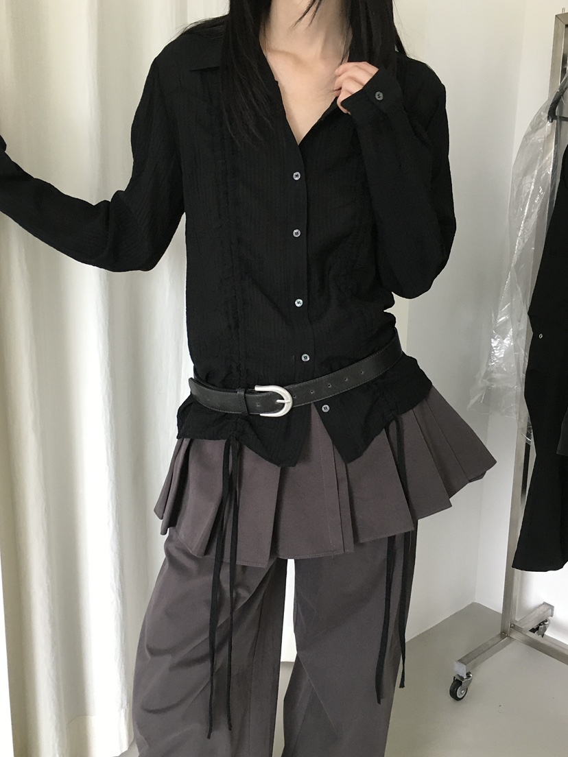 MONDAYMORING東大門㊣直郵女士新款推薦休閑襯衫蕾絲衫褶皺MONDAYMORING襯衫/蕾絲衫