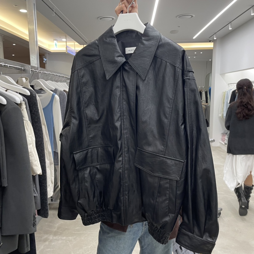 HELVETICA東大門㊣實拍女裝新品職業熱賣25秋冬人氣時尚皮衣HELVETICA皮衣圖色2