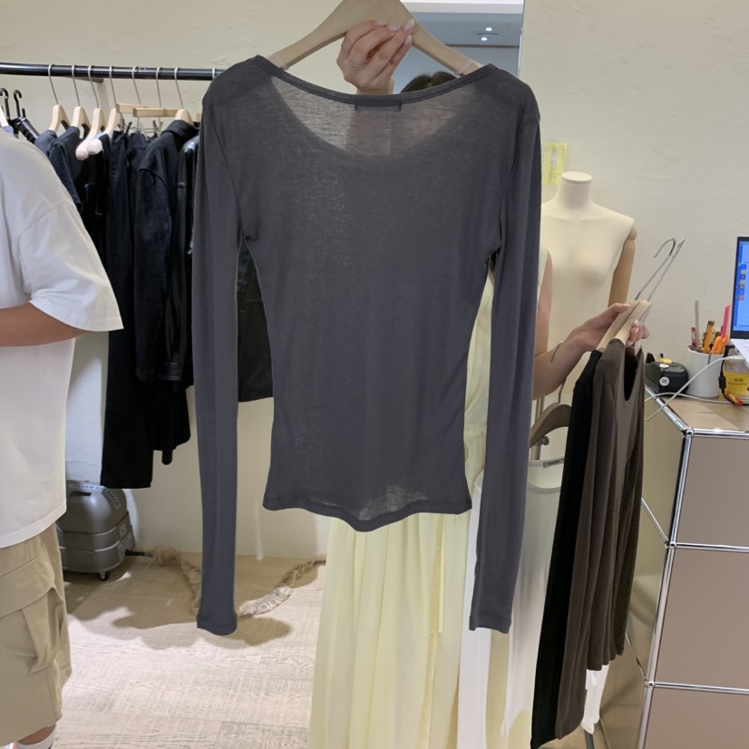 W AND J東大門㊣直郵女士新品人氣時尚25秋冬長袖T恤透視W AND J長袖T恤
