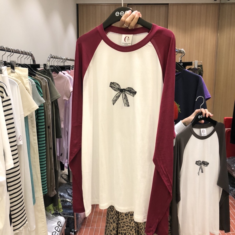 E/E/E東大門㊣直郵女裝新品休閑職業時尚推薦長袖T恤蕾絲E/E/E長袖T恤圖色2